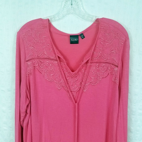 Rafaella Women's BoHo Style Embroidered Tie Neck Long Sleeve XL Blouse Shirt Top - Picture 2 of 8